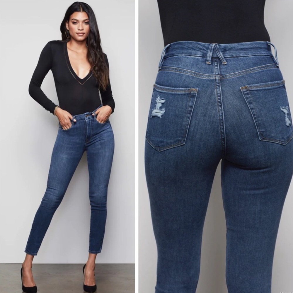 Good American Good Legs Skinny Distressed Jeans Size 8 // 29 Medium Wash